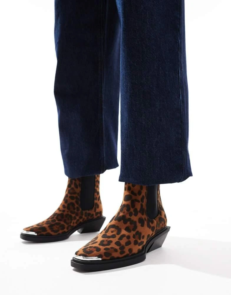 ASOS ASOS DESIGN Aruba flat western boots with toe cap detail in leopard 1