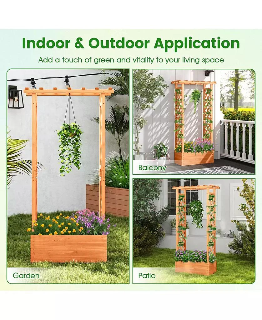 GOUUN Raised Garden Bed with Side Trellis and Hanging Roof and Drainage Hole 7