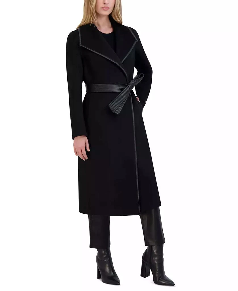 Tahari Womens Wool Blend Belted Wrap Coat 3