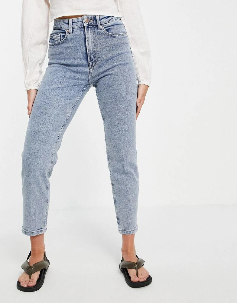 Stradivarius Stradivarius cotton slim mom jean with stretch in washed blue - LBLUE 3