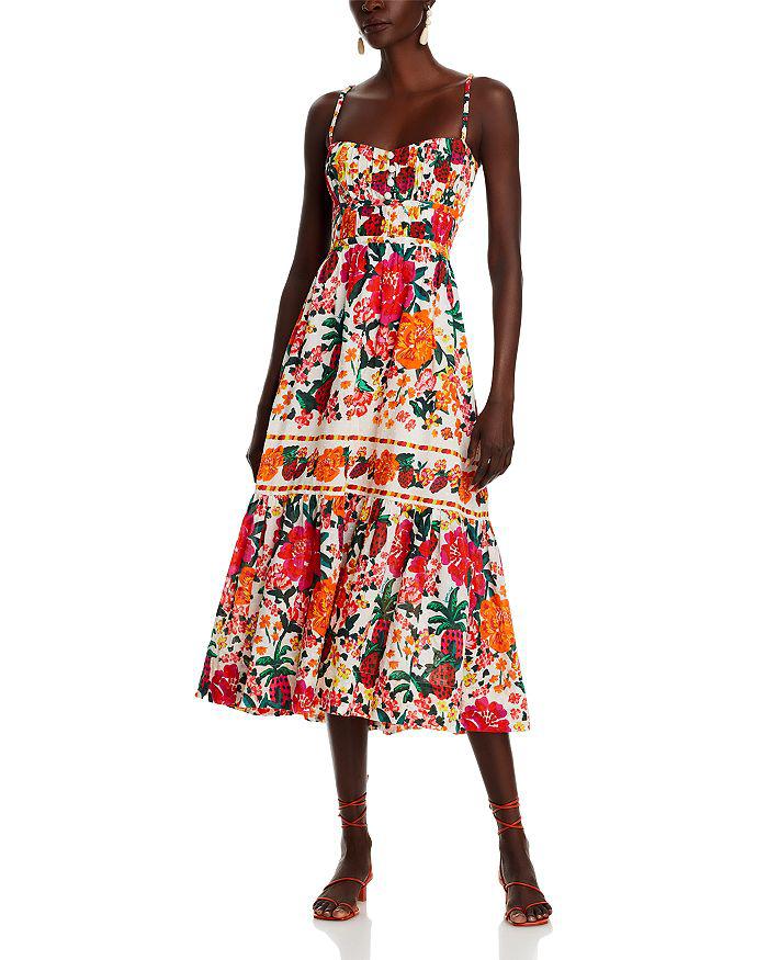 FARM Rio Floral Sketch White Midi Dress