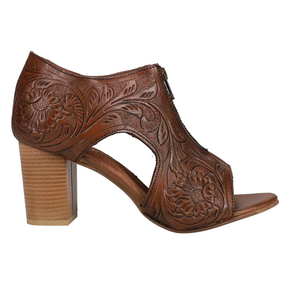 Roper Mika Floral Embossed Peep Toe Zippered Shootie Pumps 1