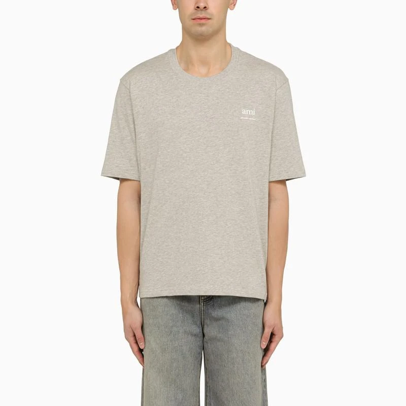 Ami Paris Grey cotton T-shirt with logo 1