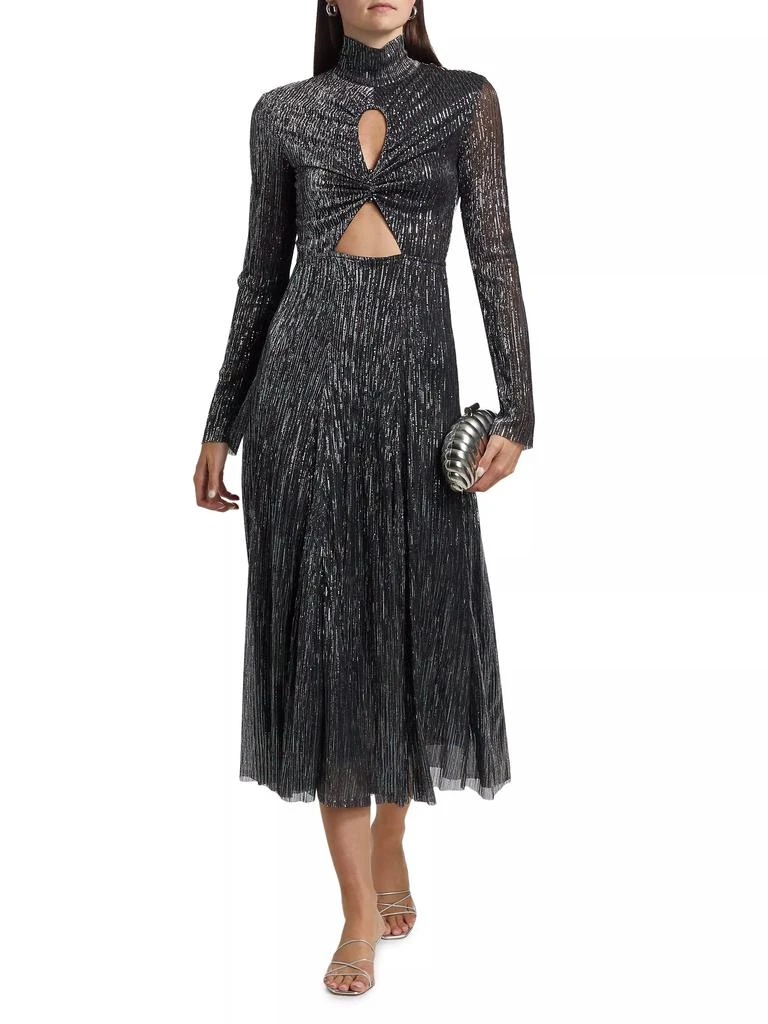 Sabina Musáyev Nalani Metallic Pleated Cut Out Midi-Dress 2