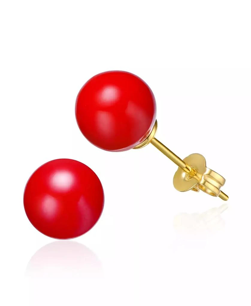 GiGiGirl 14K Gold Plated Stud Earrings with Red Enamel Round Pearl for Kids