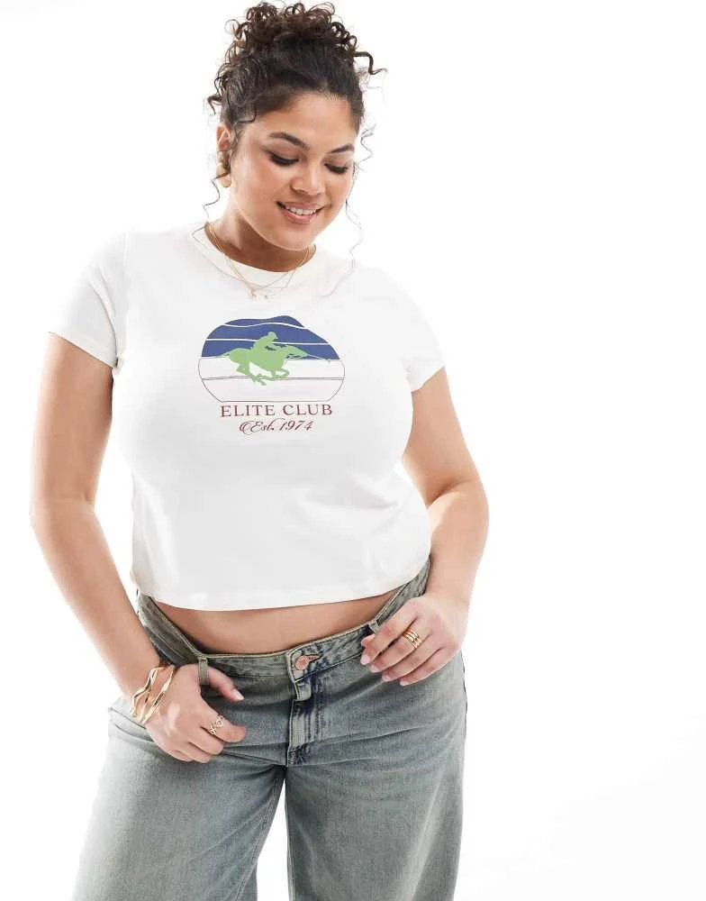 ASOS ASOS DESIGN Curve baby tee with riders club graphic in white 1