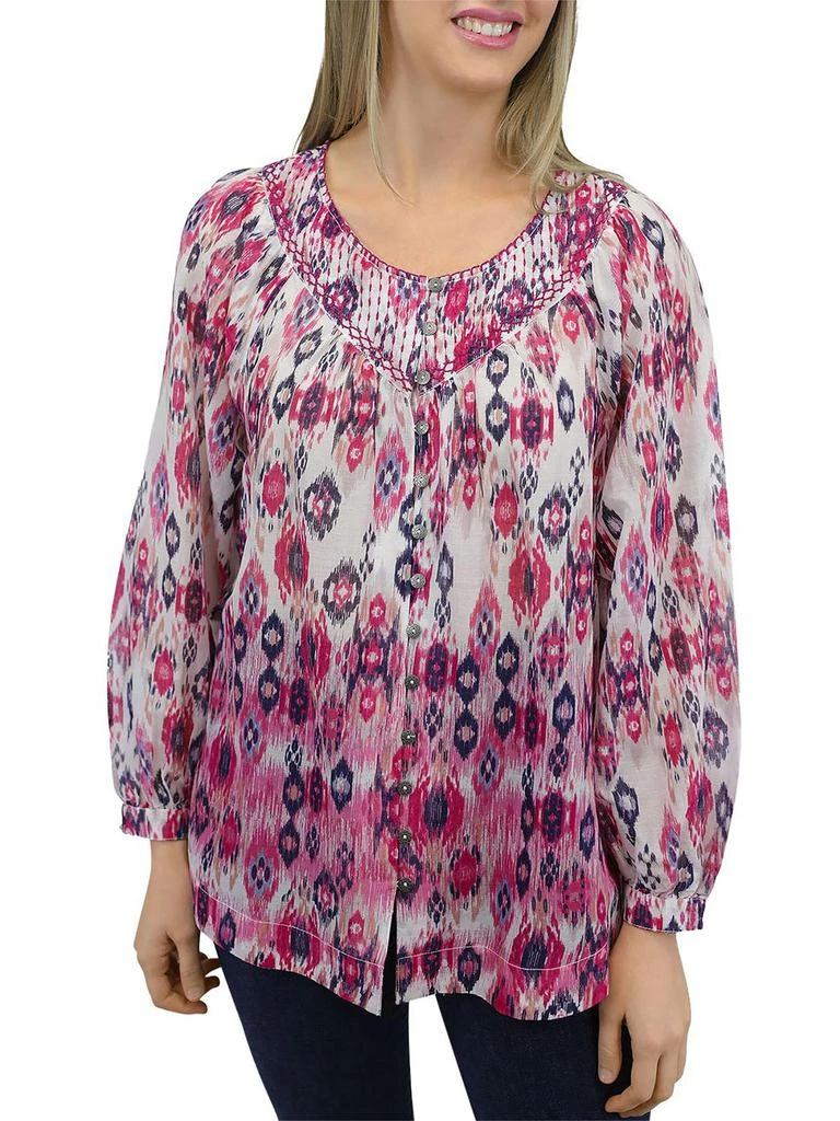 Beach Lunch Lounge Penelope Womens Animal Print Embroidered Button-Down Top 3