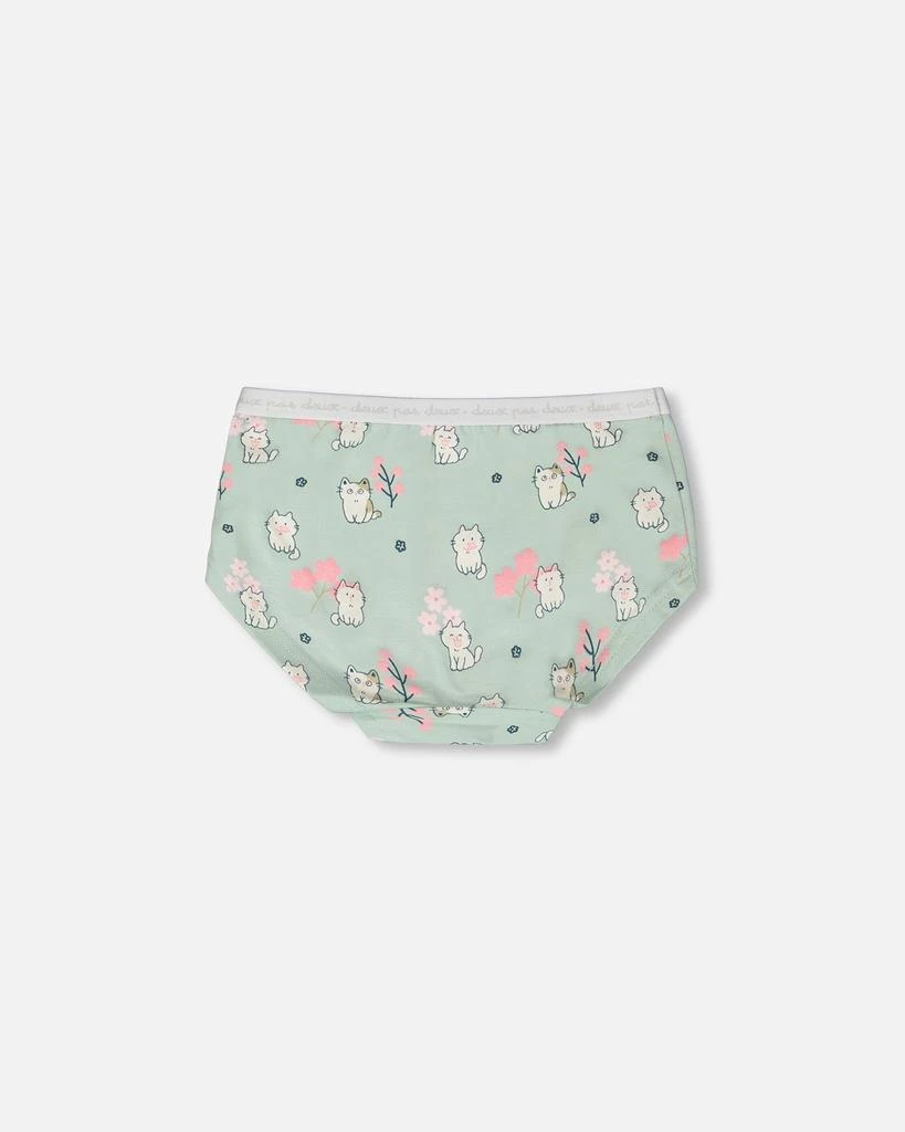 Deux par Deux Organic Cotton Boyshort Panty Green Kitten Print 2