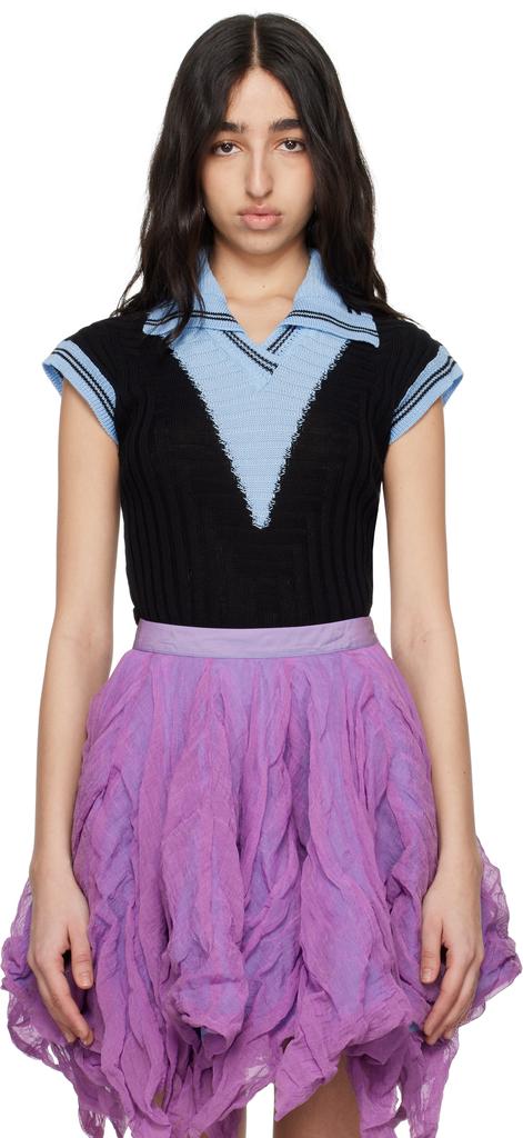 Kiko Kostadinov Blue & Black Quimby Sleeveless Knit Polo