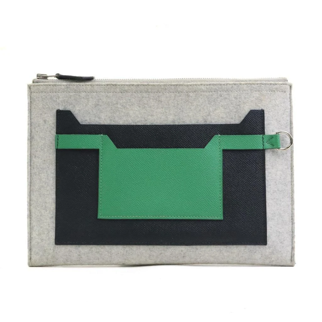 Hermes Felt Leather Clutch Bag (Pre-Owned)