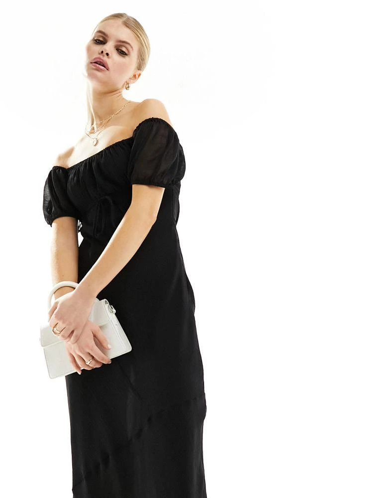 ASOS ASOS DESIGN textured chiffon bardot milkmaid bust midi dress with seam detail in black 4
