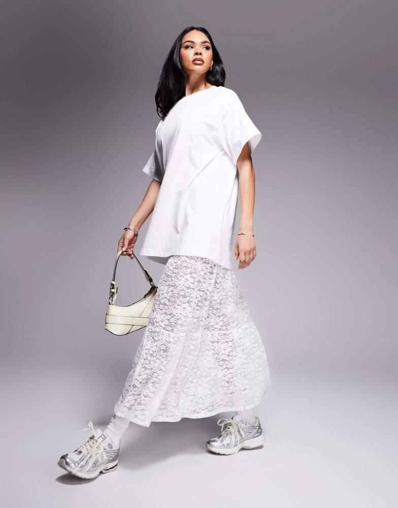 white floral midi dress for women Listicle Women's Flower Fields Tiered Floral Midi Dress in White