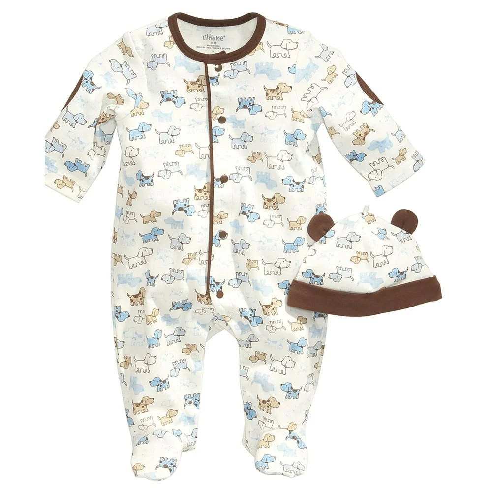 Little Me Baby Boys Cute Puppies Hat and Footed Coveralls Set 1