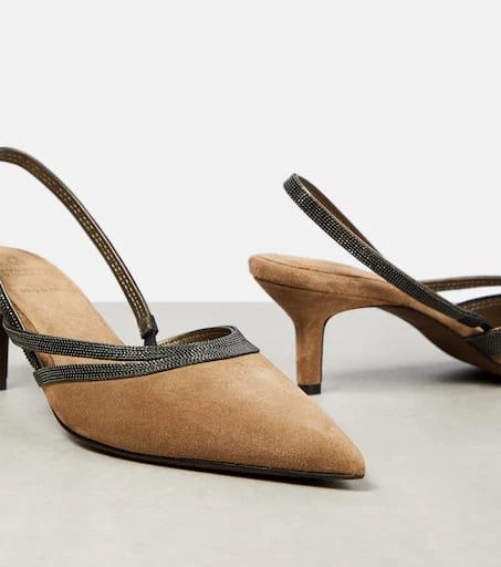 Brunello Cucinelli City embellished suede slingback pumps 6