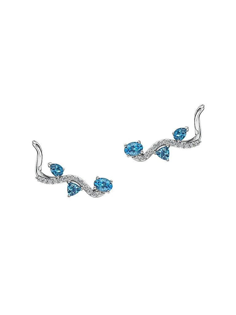 HUEB Mirage 18K White Gold, Blue Topaz & 0.22 TCW Diamond Ear Climbers 1