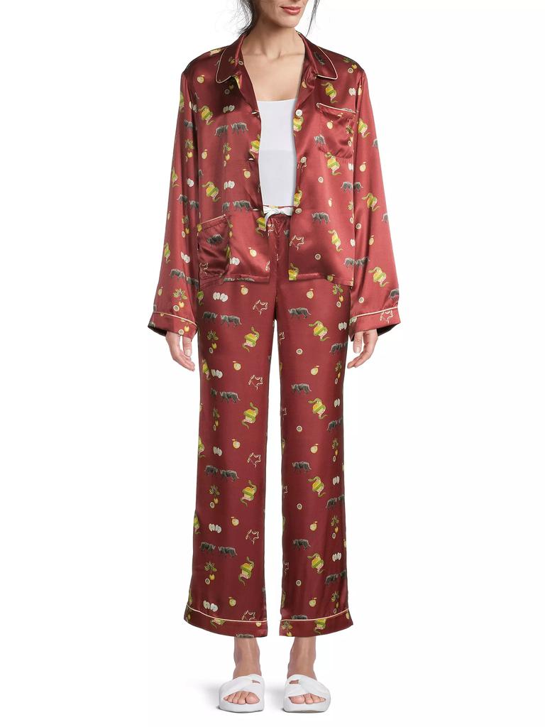MORGAN LANE Chantal Printed Satin Drawstring Pants