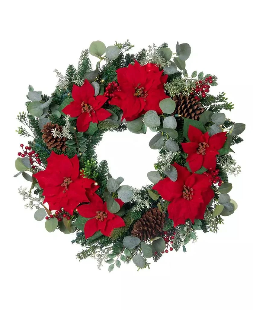 Village Lighting Company 30" Lighted Christmas Wreath, Christmas Poinsettia 1