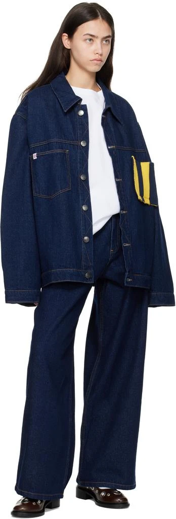 Charles Jeffrey Loverboy Navy Knit Patch Wide Leg Jeans 4