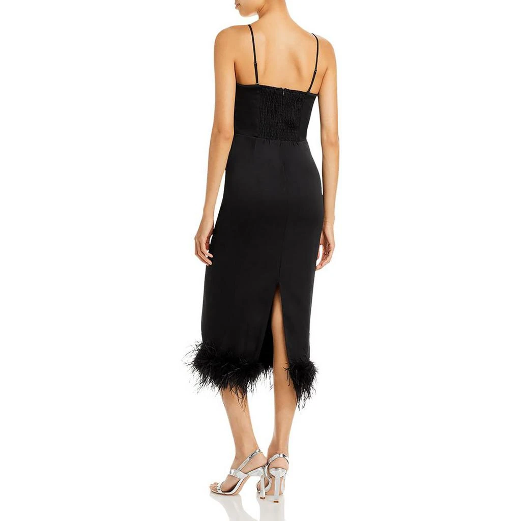Lucy Paris Womens Faux Feather Trim Back slit Cocktail and Party Dress 2