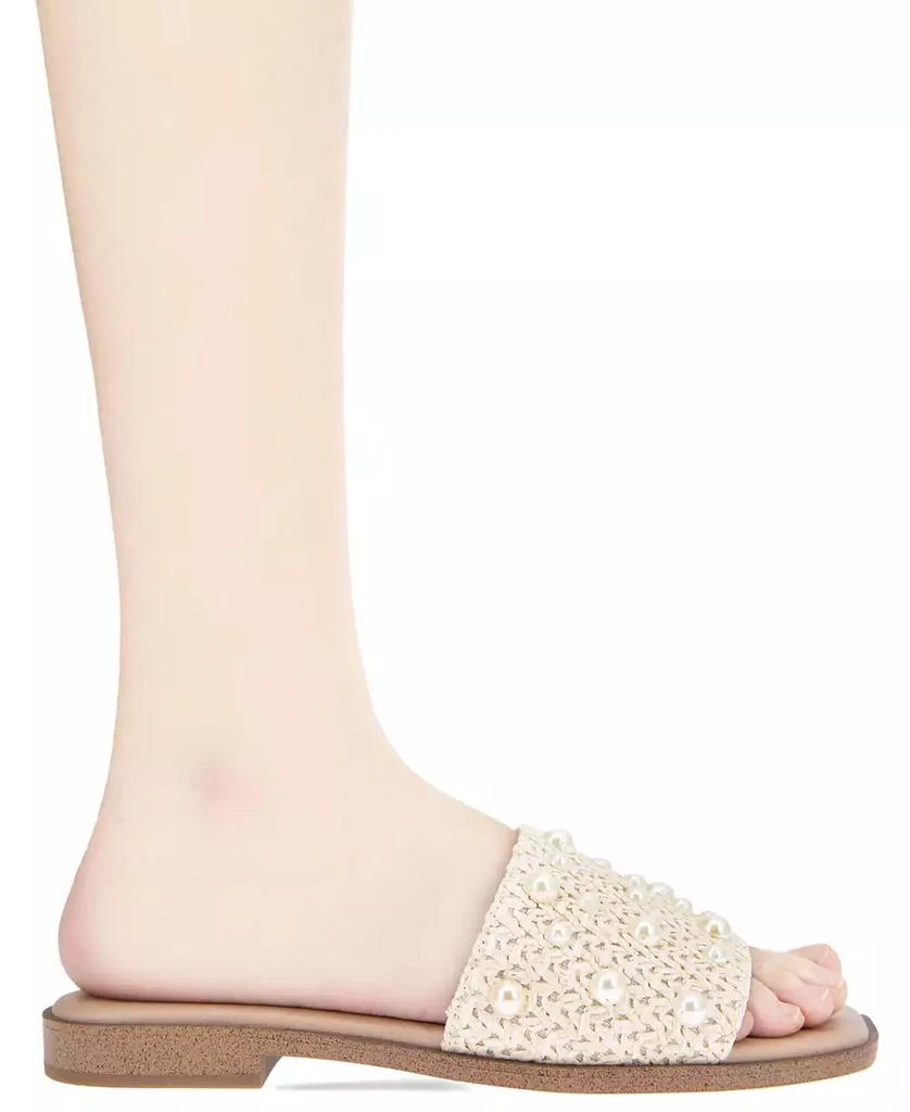 BCBG Women's Lonnie Pearl Raffia Slide Flat Sandals 6