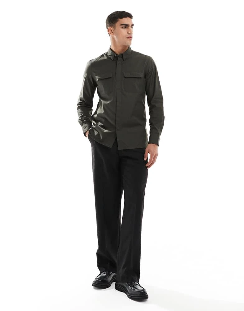 French Connection Mens French Connection shirt with double breast pockets in khaki 3