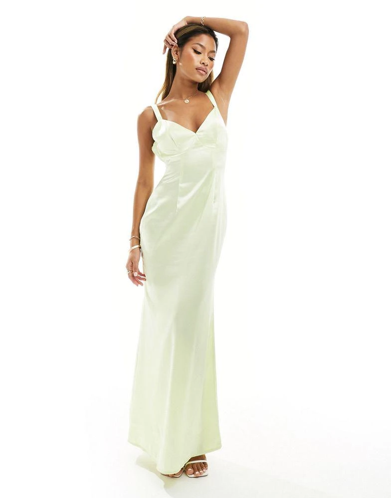 Kaiia Kaiia satin cross back maxi dress in lemon 1