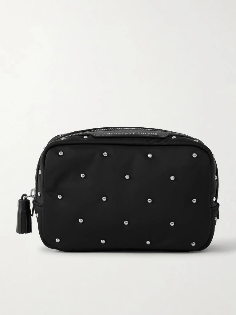 Anya Hindmarch Important Things Studded Leather-trimmed Recycled Satin Cosmetics Case