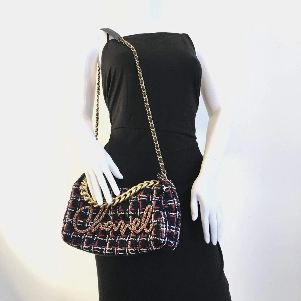 Chanel Chanel Red Black Tweed Calfskin Signe Bowling Bag 16