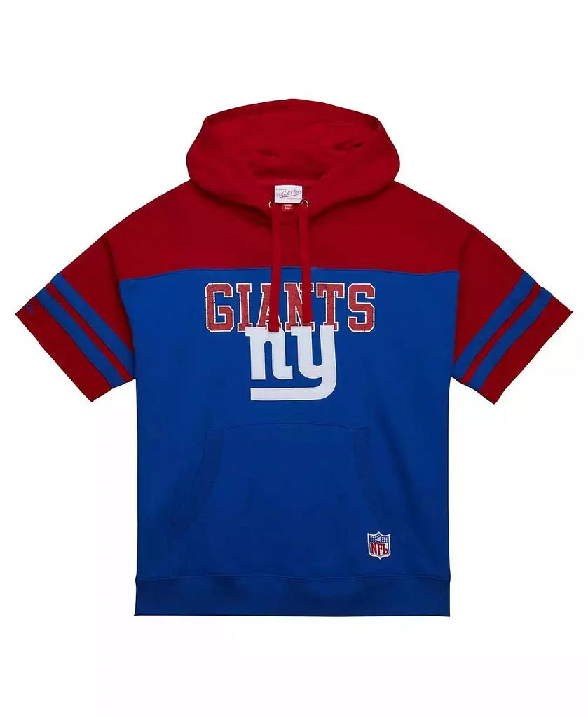 Mitchell & Ness Men's Royal New York Giants Off Field vintage-like Logo Short Sleeve Pullover Hoodie 2