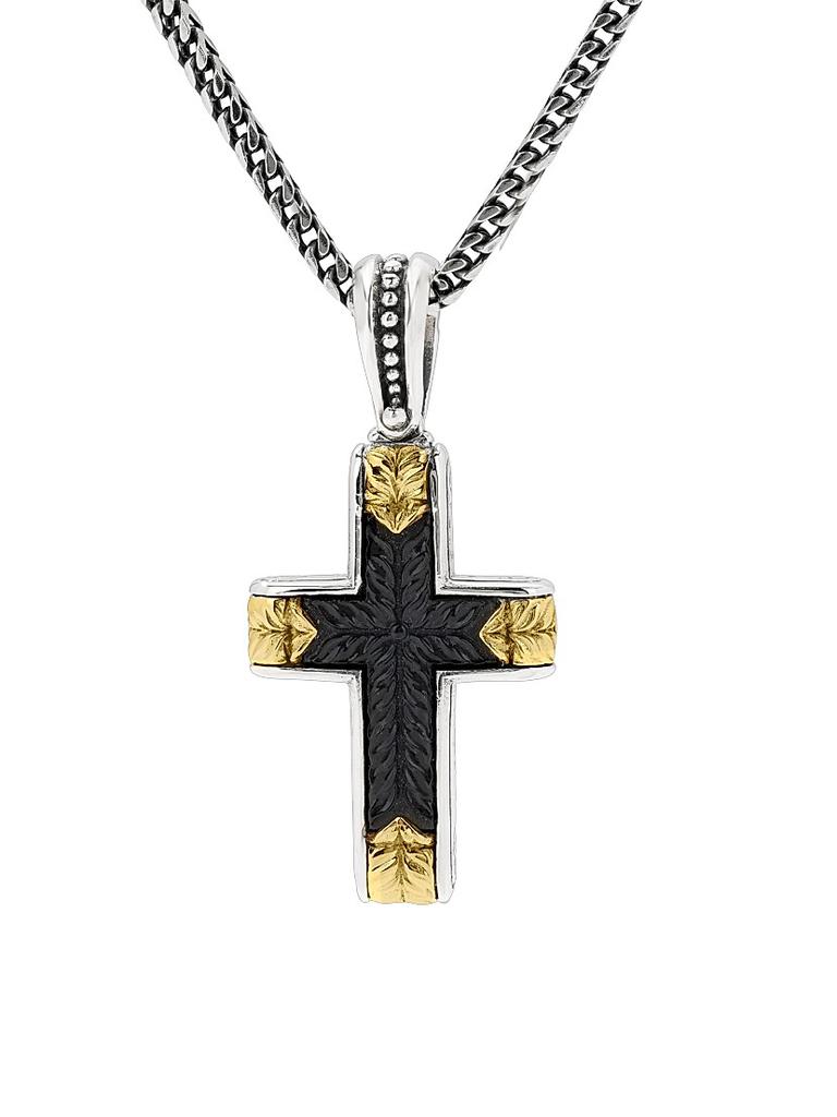 Konstantino Laconia Sterling Silver, 18K Yellow Gold & Onyx Cross Pendant