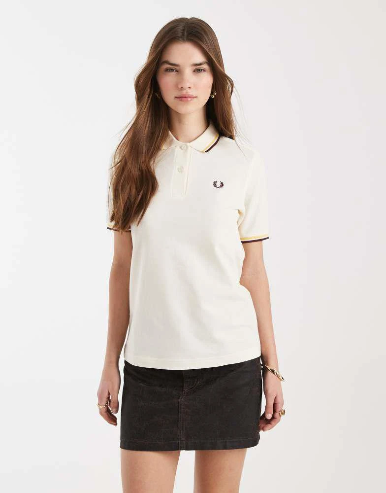 Fred Perry Fred Perry twin tipped logo polo shirt in ecru