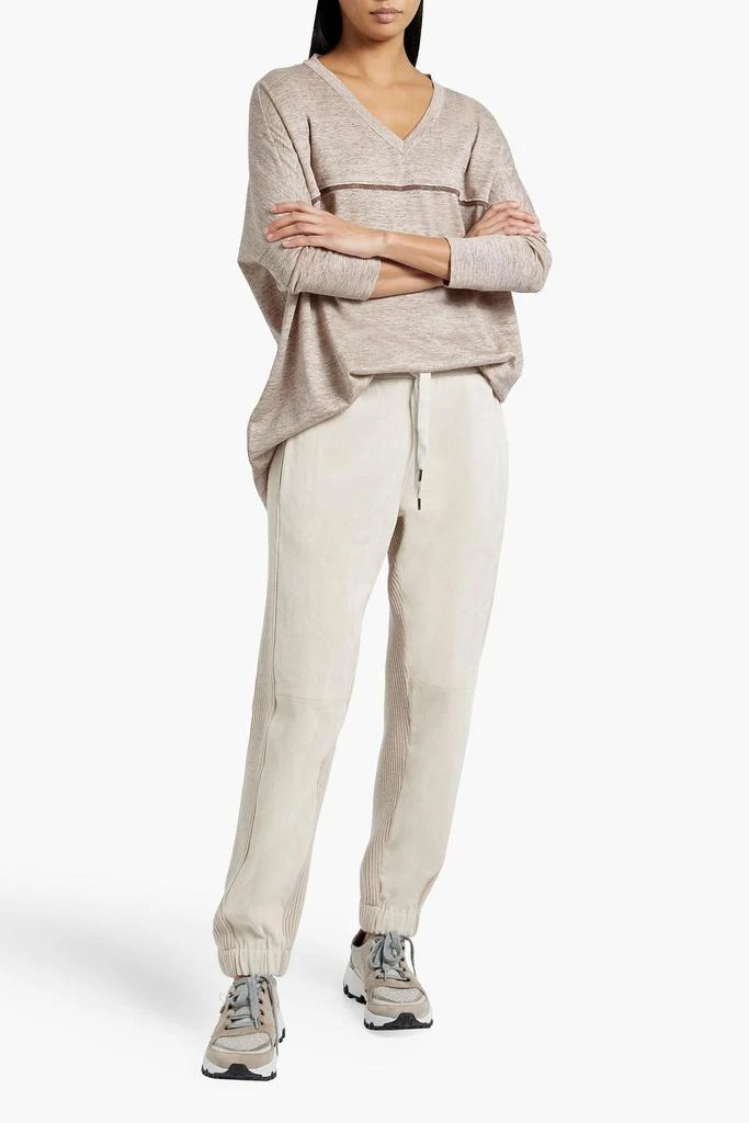 Brunello Cucinelli Oversized bead-embellished linen-blend jersey top 2