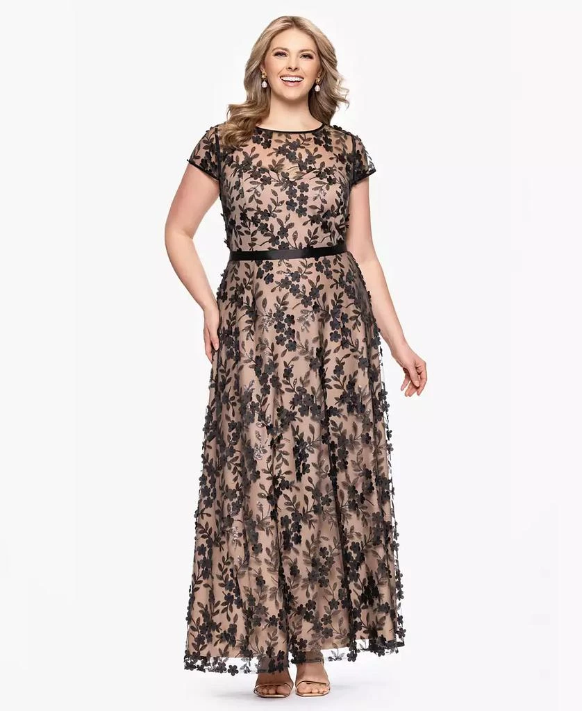 Xscape Plus Size Embellished 3D Flower Ball Gown - Sage Gold - 20W Xscape Plus Size Embellished 3D Flower Ball Gown - Sage Gold - 20W