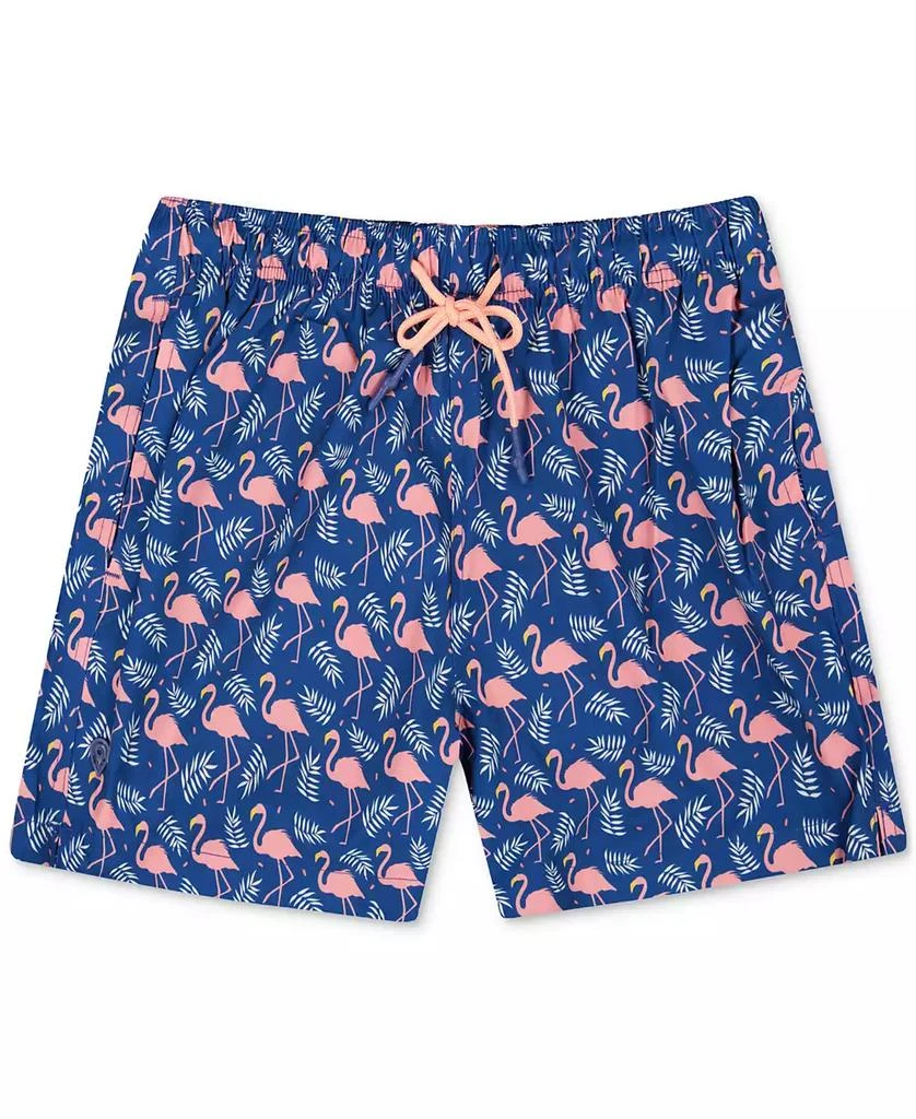 Sunset and Vines Men's Flamingo-Pattern Woven Swim Trunks 1