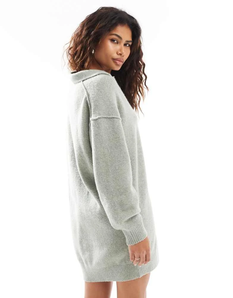 Weekday Weekday Tahlia polo collar knitted mini dress in sage green melange exclusive to ASOS 4