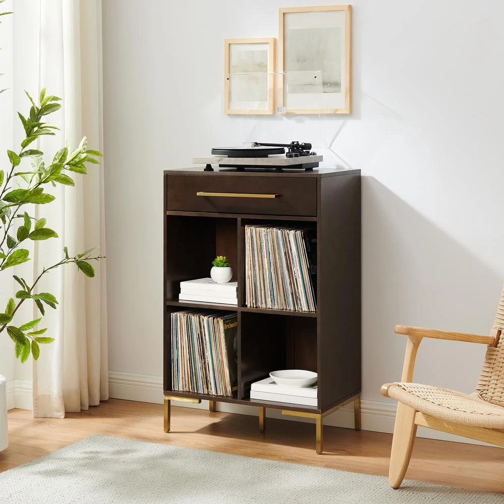 Crosley Juno Record Storage Cube Bookcase Dark Brown 1