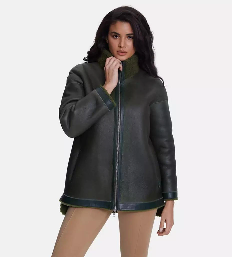 Furniq UK Women
s Fashion Jacket, Silky Green With Green Curly Wool