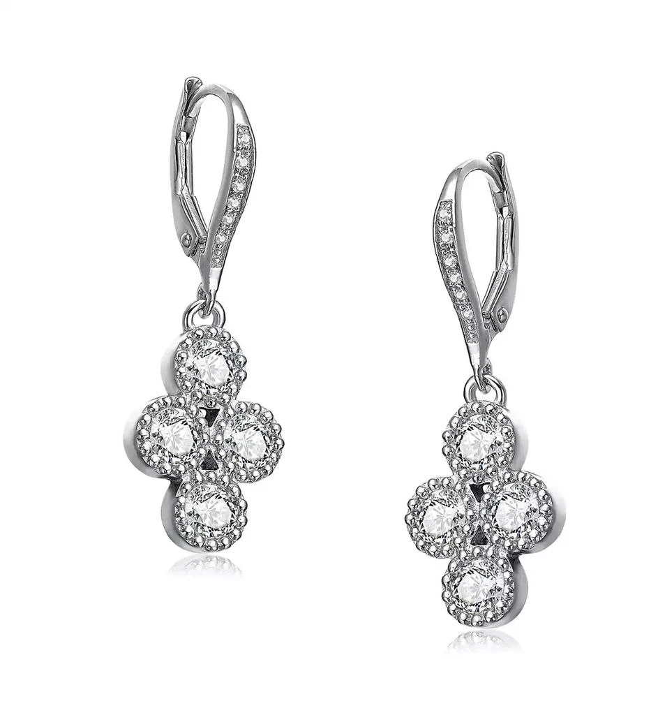 Genevive Sterling Silver White Gold Plated with Clear Cubic Zirconia Dangling Earrings 3