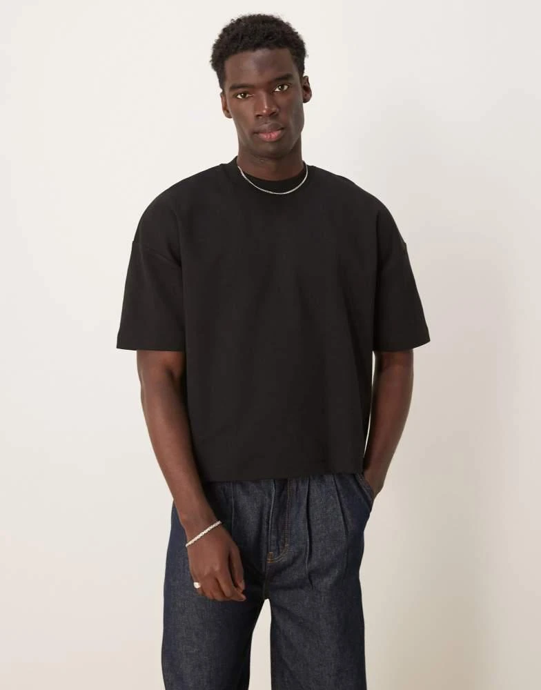 ASOS ASOS DESIGN premium interlock oversized boxy drop shoulder t-shirt in black 1