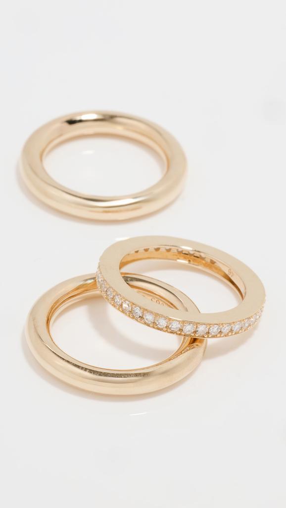 By Pariah Triple Gold Diamond Pink Ring Stack Set