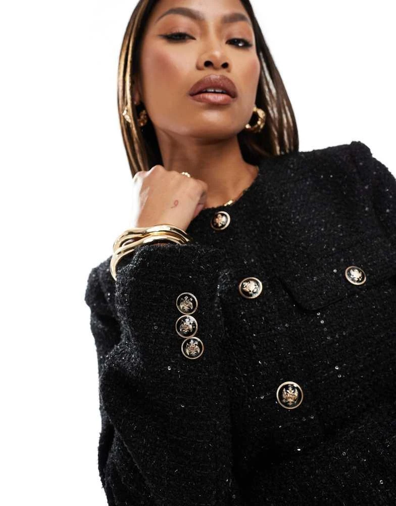 Forever New Forever New metallic boucle jacket in black 3