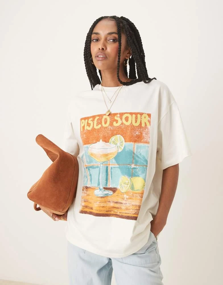 ASOS ASOS DESIGN oversized t-shirt with pisco sour cocktail graphic in coconut milk 2