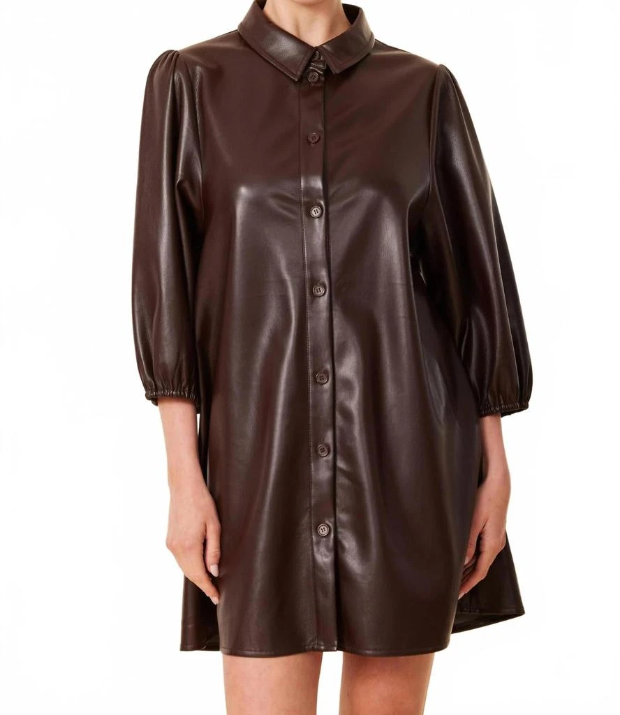 chinese dress ladies Classic Faux Leather Dress with Puff Sleeves – Dolce Cabo main image 0
