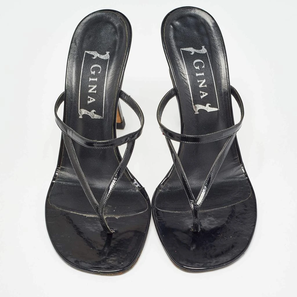 Gina Gina Black Patent Leather Thong Slide Sandals Size 39 3