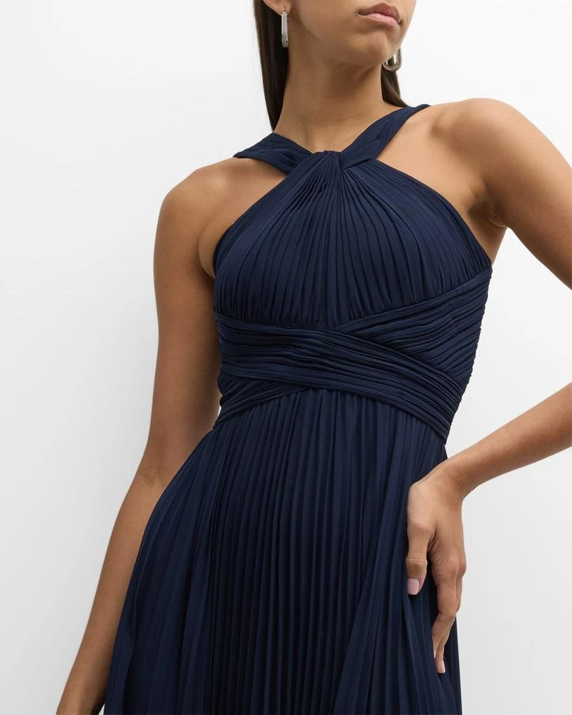 Teri Jon Pleated Twist-Front A-Line Halter Gown 7