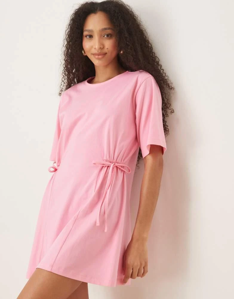 ASOS ASOS DESIGN tie side cinched waist shirt dress in pink 4