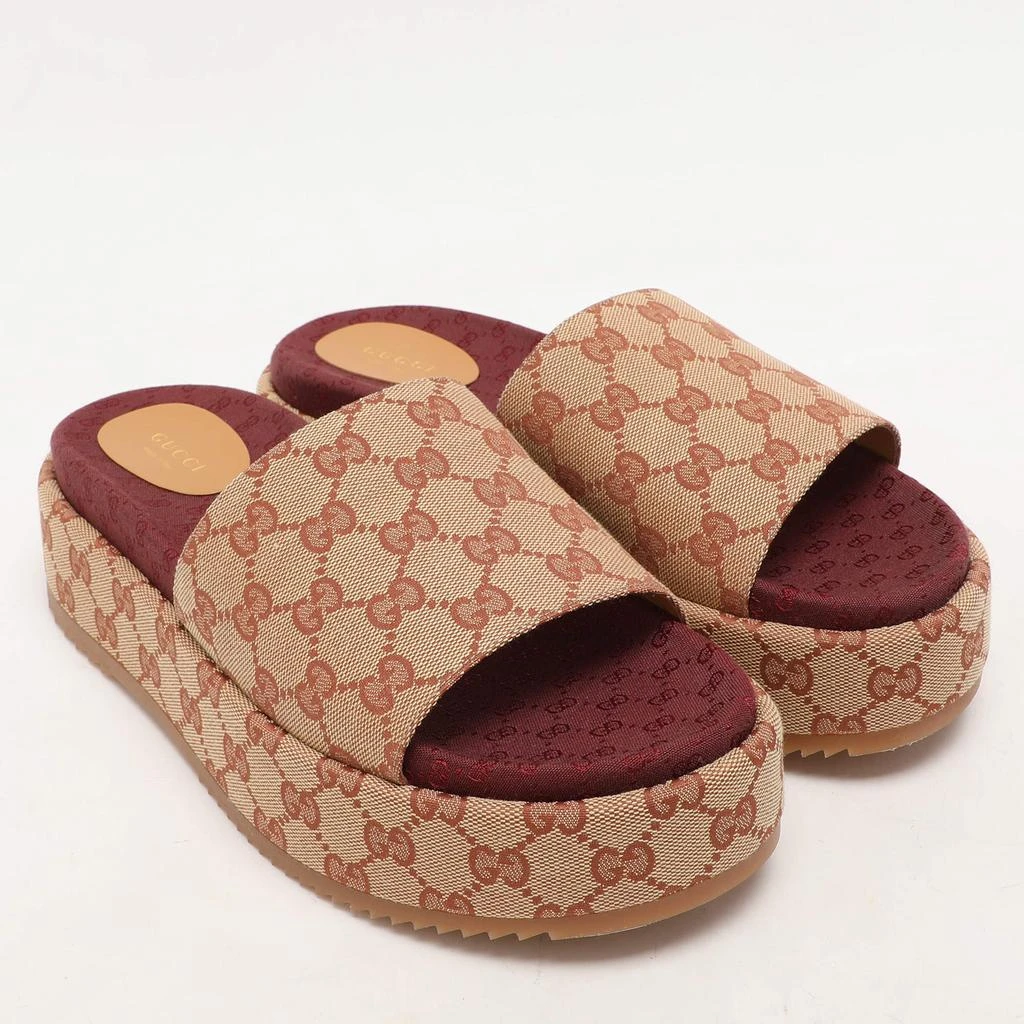 Gucci Gucci Brown/Beige GG Canvas Angelina Platform Slide Sandals Size 41 4