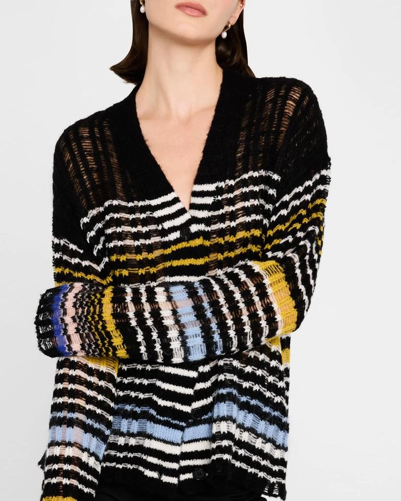 ZANKOV Stephen Striped Boucle Knit V-Neck Cardigan 5