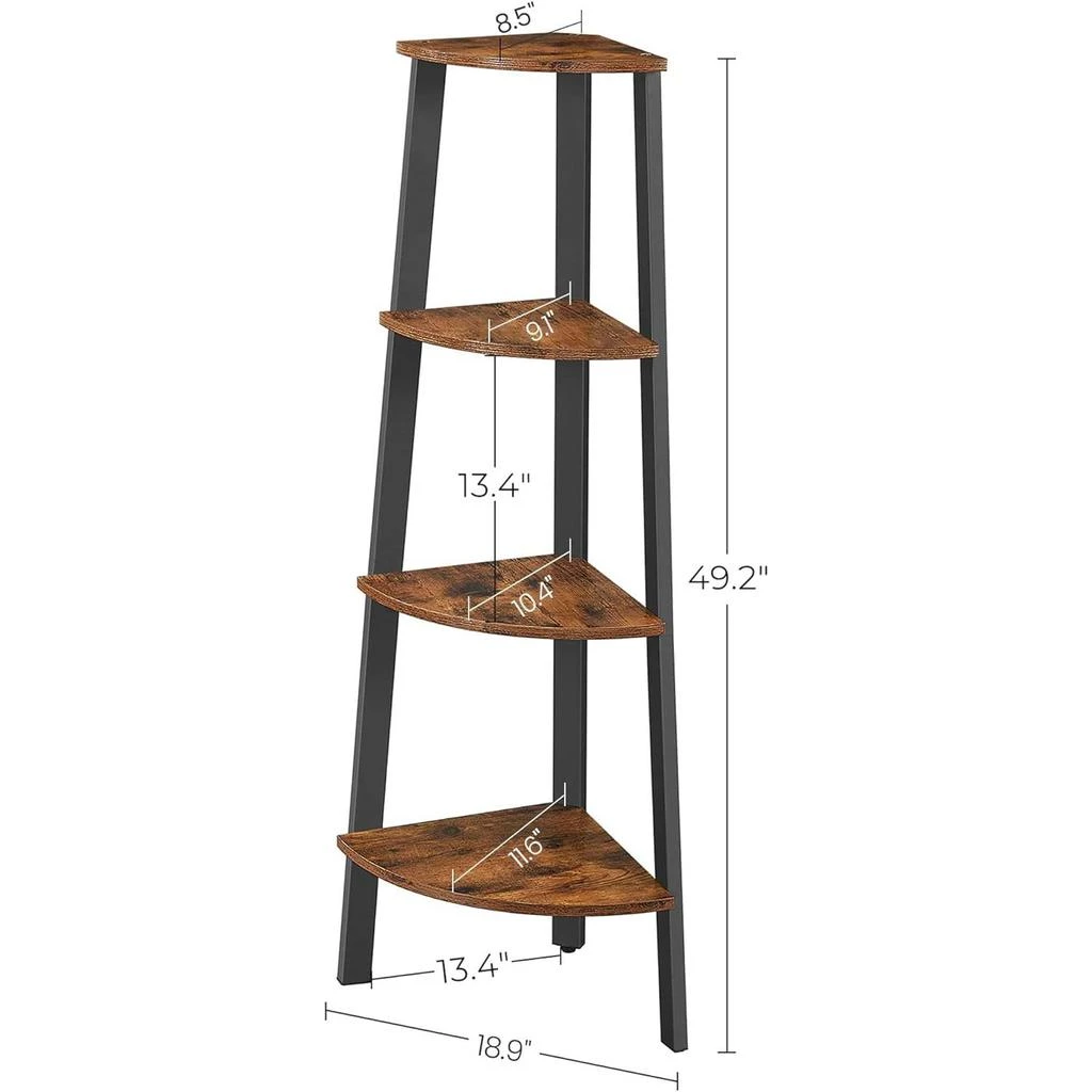 QuikFurn Narrow 3-Shelf Corner Shelving Unit Plant Stand Bookcase in Brown Black Wood 5