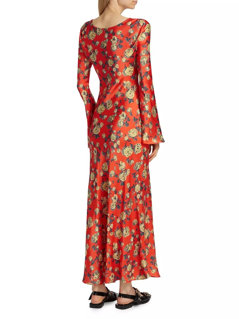 Ganni Floral Satin Long Sleeve Maxi Dress 5